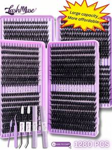 640PCS/1280PCS Individual Cluster False Eyelashes, High Capacity Lash Clusters Kit, 50D+60D+80D+100D D/DD-Curl Voluminous, 0.31-0.63inch, DIY Lash Clusters, Faux Mink Eyelashes, Fluffy Wispy Lashes, Natural Look, Thick & Long, Super Soft & Lightweight, Reusable, Single Strand Segmented Lashes, Lash Extension Kit With Makeup Tools, Includes Lash Glue, Tweezers & Brush, Suitable For Beginners For Daily, Wedding, Party, Music Festival, Mother's Day, And Other Occasions - 紫色 - 查看 17