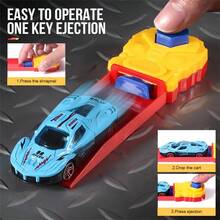 Coche de juguete de carreras de aleación con retroceso aleatorio, emparejado con pista de lanzamiento para competencia de deslizamiento - Multicolor - Ver 3