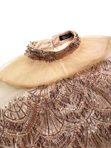 Đầm dạ hội dài tay cổ tàu bằng satin đính đá thủ công hiệu SUPGIR dành cho nữ, thích hợp cho lễ Eid. - Rượu sâm banh - Xem 8