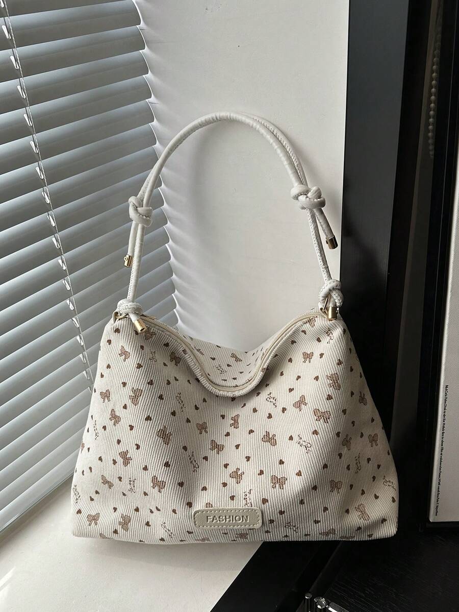 2026 Spring New Polka Dot Bow Tote Bag, Casual Shoulder Crossbody Bag For Students And Commuting - White - View 1