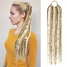 波西米亚风编织马尾辫接发，带发圈，24英寸长，维京脏辫珠子马尾辫，手工编织，轻盈自然合成假发，适合节日角色扮演 - 彩色 - 查看 3