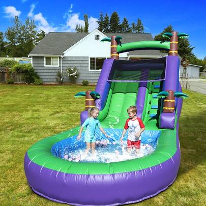 21Ft(L) Commercial Grade PVC Inflatable Backyard Water Slide For Kids & Adults (21 X 9 X 12Ft), High-Speed Blower, 6-Player Pool Slide, 6Ft Waterslide And Attached Pool, Purple Inflatable Pool, Dry Wet Use, Summer Fun