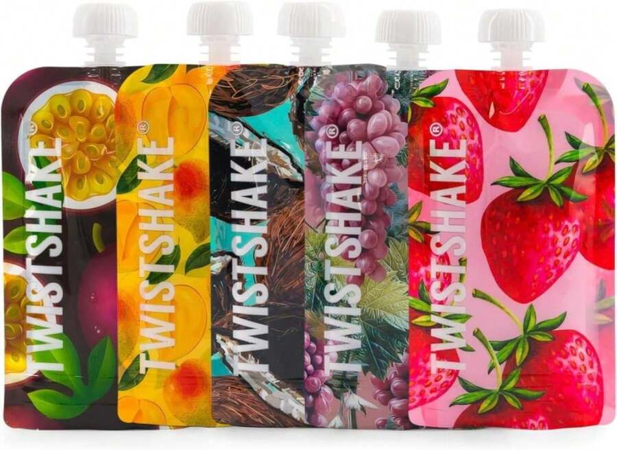 Twistshake 5x Bolsas Reutilizables de Comida para Bebés 220 ml | Bolsitas Exprimibles para Alimento | Recargables, Lavables y Libres de BPA | Doble Cremallera para Alimentación Complementaria - Blanco - Ver 1
