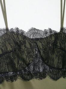 Vestido de satén con encaje asimétrico y estilo sexy, de moda para mujer en verano, con estilo elegante europeo y americano - Verde Oliva - Ver 4