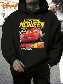 Disney Men's Casual Hoodie, Lightning McQueen "Think Fast" Print, Dynamic Racing Design, Relaxed Fit, Ideal For Energetic Style & Daily Activities - Black - View 2