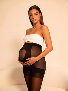 Hart & Haze One-Pair Pack Women's Maternity Pantyhose With Heart Pattern - Black - View 5