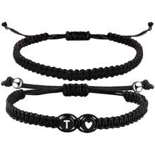 2件套黑白心形26字母编织手链，简约百搭爱心手链套装 - 黑色 - 查看 18