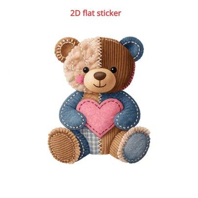 1片可爱泰迪熊2D平面刺绣贴片贴纸，适用于T恤、夹克、背包和DIY工艺品 - 可水洗熨烫的乙烯基贴纸，带有泰迪熊脸部和刺绣设计，用于布料服装装饰