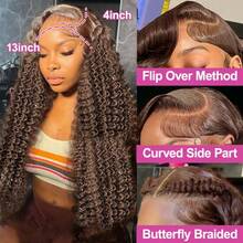 13x4 Lace Front Wigs 32Inch 200 Density Deep Wave Wig Chocolate Brown Curly Wig Pre-Plucked Glueless Lace Frontal Wigs Lace Front Wig With Baby Hair Heat Resistant Hair Deep Curly Long Blended Wigs 26 Inch For Women Daily Use - Brown - View 4