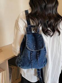 Backpack Set | Retro Blue*Navy Blue*Charcoal Black, Presenting A Complete Travel Aesthetic With Drawstring Design, Unlocking Absolute Visual Sovereignty In Daily Wear - Multicolor - View 6