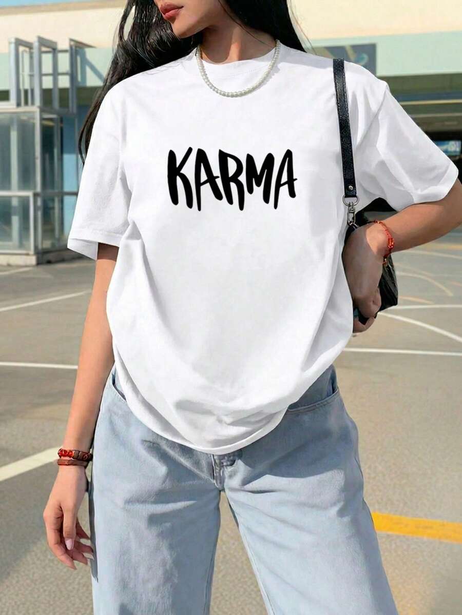 Áo thun nữ tay ngắn rộng rãi, thoải mái in hình môi, thích hợp cho mùa hè. - trắng - Xem 1