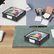 1件DIY钻石画鸟图案，不对称水钻镶嵌画，黑色仿皮自粘便签盒，内含160张便签纸，适用于家庭、办公室和学校用品、手工制作、可爱文具、节日礼物 - 查看 6