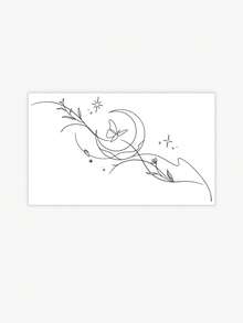 1 pezzo Adesivo tatuaggio minimalista e alla moda, impermeabile, con disegni di luna, farfalla, fiori, elegante per coprire cicatrici sulla clavicola, tatuaggio temporaneo che dura 2-3 giorni - nero - Visualizzare 6