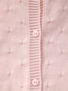 Cardigan Rajut Leher Bulat Berlubang Warna Polos untuk Bayi Perempuan - Berwarna merah muda - View 3