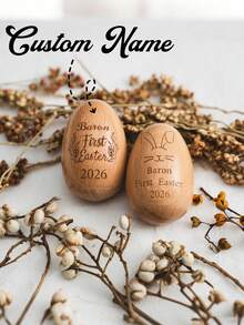 Customizable Personalized Wooden Easter Egg Rattle With Music, Customized Easter Egg Cup, Engraved Easter Egg Rattle, Easter Gift, Ideal For Baby's First Easter - Multicolor - View 5