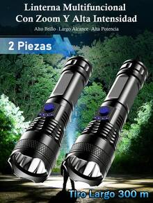 Paquete de 2/4/6 piezas Farol LED poderoso Luz ultra brillante Foco de emergencia Luz de largo alcance con zoom Lámpara de pesca con batería integrada - Negro - Ver 13