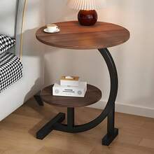 Tea Table Side Table, C-Shaped Side Round End Modern Style Couch Snack Coffee Table, Nightstand Italian Style Mini Table For Living Room Bedroom Balcony Patio (Peach Colored, Double Layer) - Walnut - View 8