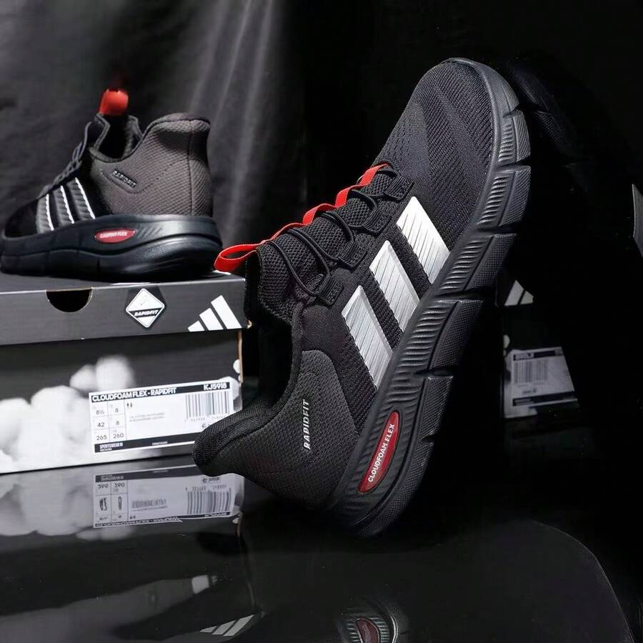 Adidas 阿迪達斯健步鞋一腳蹬男女同款2026年新款春季休閒通勤鞋 - 黑色/紅色 - 查看 1