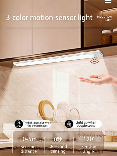 USB Rechargeable LED Cabinet Lights, 20cm/30cm/40cm/50cm, 3 Color Modes, Motion Sensor, Dimmable, Easy Installation For Kitchen, Wardrobe, Closet, Stairs, Corridor, Shelves