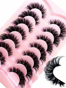 7对自然蓬松假睫毛，适合日常佩戴，卡通风格，旅行必备，条状假睫毛 - 黑色 - 查看 3