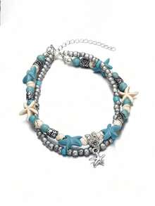1pc Vintage Exaggerated European And American Style Turtle & Starfish Shaped Anklet For Beach, Turquoise Decor - Multicolor - View 5