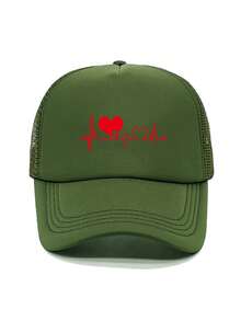 1顶时尚海绵帽，心形心电图印花，成人卡车司机帽、棒球帽、钓鱼帽，趣味礼物帽，男女皆宜，春夏款 - 彩色 - 查看 8