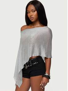 Women Sheer Mesh Poncho Top Crochet Knit Lightweight See Through Shawl Wrap Summer Oversized Loose Shrug Beachwear Swimsuit Bikini Cover Ups - 銀色 - 查看 7