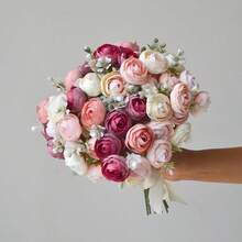 6 piezas de flores artificiales de ranúnculo, flores de ranúnculo mini realistas, flores artificiales de interior de primavera, ramo DIY, decoración para boda y fiesta de novia, flores falsas vintage rosa a granel - Multicolor - Ver 6