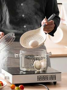 1个硅胶大号漏勺，耐热锅勺，适用于面条、饺子、烹饪，多功能厨房漏勺 - 淺灰色 - 查看 2