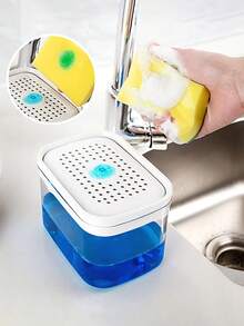 1pc Kitchen Soap Dispenser, Dishwashing Liquid Dispenser With Sponge Holder, Includes Dishwashing Sponge, Refillable Large Capacity Soap Dispenser, Creative Plastic Pump Soap Dispenser - Multicolor - View 8
