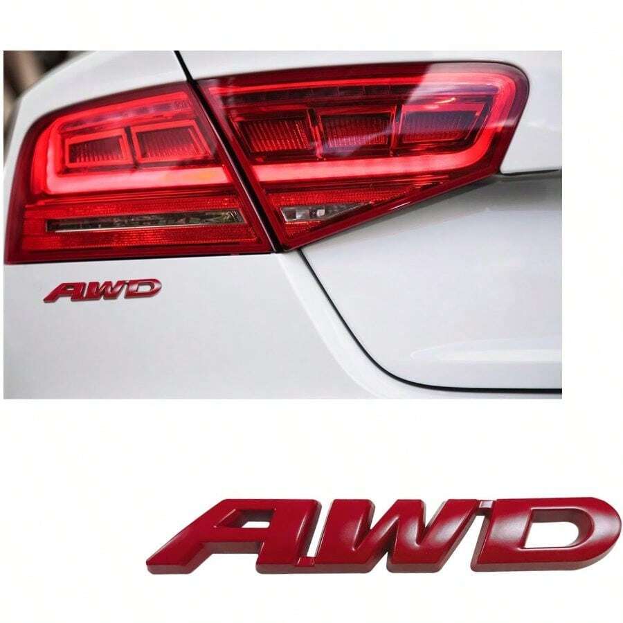 AWD Emblem Sticker, 3D Metal Letter Tailgate Side Badge Decal, Self Adhesive Auto Side Fenders Decoration All Wheel Drive, Universal Vehicle Exterior Decor Accessories (Red) - A - Xem 1