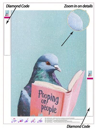 |5D DIY Diamond Painting|Humorous Pigeon Reading A Pink Book With Playful Text Diamond Painting Kits, Soft Teal Background, Vibrant Plumage & Whimsical Illustration Style. Handmade Decorative Painting, 5D DIY Diamond Painting Kit, Make Your Own Wall Art DIY, Enjoy The Fun Of Hands-On, The Best Gift For Friends