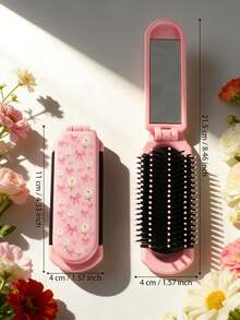 1支可折叠便携梳子，粉色花卉设计，饰有雏菊和蝴蝶结元素，适合女性使用，口袋大小，非常适合婚礼、学生、姐妹、母亲节等场合作为礼物。 - 粉色 - 查看 4