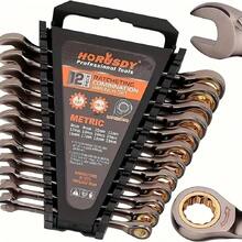 12pcs Metric Ratchet Wrench Set, 8-19mm Ratchet Combination Wrench With Organizer, 72 Teeth Chrome Vanadium Steel - Adjustable Head Ratchet Wrench - View 1