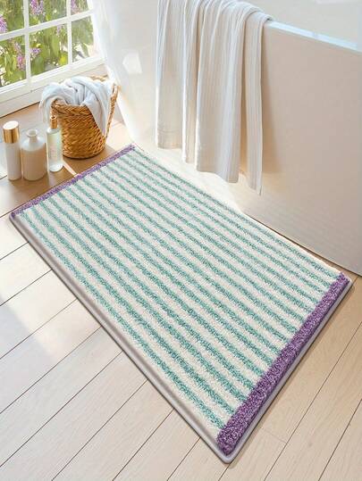 1 Tấm thảm trải sàn phòng tắm bằng len cashmere mềm mại, thảm sọc đơn giản, thảm chống trơn trượt và thấm hút tốt, thảm trải sàn phòng tắm gia đình, thảm phòng tắm, thảm nhà vệ sinh, trang trí nhà cửa