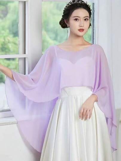 1pc Women's Shawl, Available In Lavender, Pink, Sky Blue, Black, White, Red, Lightweight Chiffon Shawl For Bridal, Bridesmaids, Summer Sun Protection, Suitable For Weddings, Parties, Performances, Cosplay, Runway, Travel Photography, Paired With Dresses, Camisoles