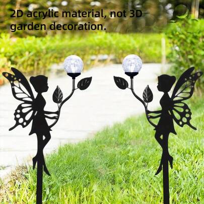 2D Flat, 2D Flat Outdoor Garden Decor - Fairy Silhouette Ground Stake, Modern Gothic Style Yard Art Lawn Ornament, Suitable For Patio, Graveyard, Wedding Decoration - No Wiring Needed, Easy Installation, Angel Wing Design, Acrylic Material, 2D Flat