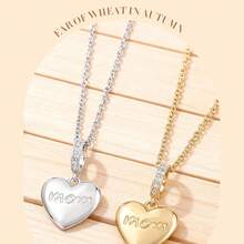 1pc Mom Heart Pendant Necklace, Minimalist Design Unique Jewelry, Commuting Necklace - Multicolor - View 2