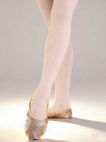 1双闪亮金色女童芭蕾舞鞋,柔软透气,系带帆布芭蕾舞鞋/瑜伽鞋/舞蹈鞋(儿童/大童) - 金色 - 查看 2