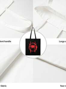 Parallel Universe Red Logo   Brave Miles Morales  Reusable Women Canvas Shopping Bag  Friendly Perfect Daily Use Gift, - Black - View 5