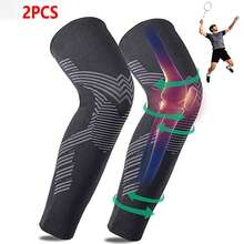 2 piezas Mangas de compresión de pierna completa de cobre para hombres y mujeres Soporte de rodilla largo para baloncesto, correr, entrenamiento, ciclismo, deporte - Negro - Ver 16