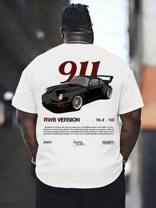 Men's Oversized Streetwear T-Shirt With Bold Back 911 RWB Racing Car Graphic - 白色 - 查看 1