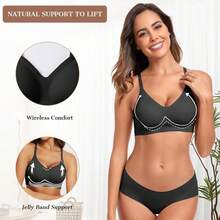 OEAK Womens Wireless Bras Comfortable Push Up Bra No Underwire Bra Full Support Lift Bralette Everyday Seamless Tshirt Bras - màu đen - Xem 2