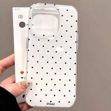 Minimalist Fashionable Black Polka Dot Pattern Phone Case Compatible With IPhone 17 Pro Max, Air 16, 15 Pro, 14 Pro Max, 13, 12, 11, XS, X, XR, 7, 8 Plus, 16e, Cute Shockproof Protective Cover - Small Wave Dots - View 3