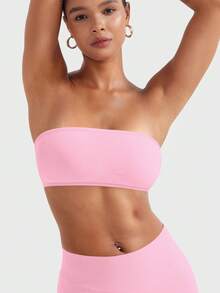VOYJOY Impact Backless Bandeau Bra Workout Strapless Bandeau Basic Tank Top Adjustable - Pink - View 8