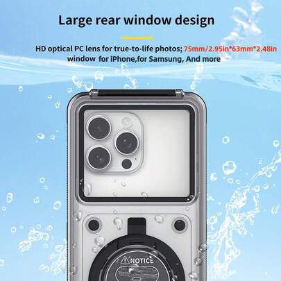 1个防水手机壳，IP68级防水，防水深度达15米，适用于游泳、潜水、浮潜和旅行。适用于6.9英寸及以下的主流手机，防刮花、透明、轻便、耐用的PC材质，兼容触摸屏，是旅行者、摄影师和潜水员的必备之选。