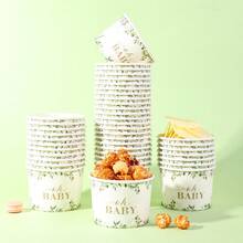 10 piezas/20 piezas/60 piezas, Tazones de papel desechables con hojas de eucalipto Oh baby para fiestas de baby shower, tazones para palomitas de maíz, helado, bocadillos y galletas, cajas para bocadillos, adecuados para fiestas de cumpleaños, reuniones familiares, picnics y restaurantes - Ver 1