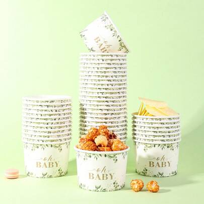 10pcs/20pcs/60pcs,Ohbaby Eucalyptus Leaf Disposable Paper Bowls For BabyShower Party Favor,Popcorn Bowls, Ice Cream Bowls,Snack Box Candy Bowls,Disposable Food Containers, Cookie Baking Bowls Plant-Themed Oh Babe Paper Bowls, Snack Boxes, Suitable For Birthday Parties, Family Gatherings, Picnics, Restaurants