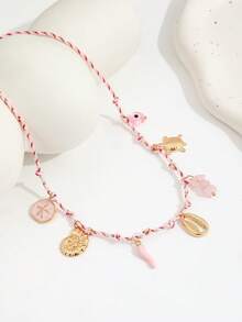 1 chiếc vòng cổ bện nhiều màu sắc phong cách Bohemian với mặt dây chuyền hình mắt, sao biển, vỏ sò, thạch anh hồng, đá tự nhiên, rùa biển. - Vàng - Xem 3