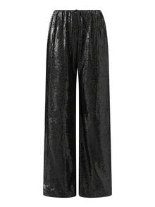 Women's Sparkle Sequin Pants Lightweight Elastic Waist Wide Leg Loose Pants Trousers - Negro - Ver 2